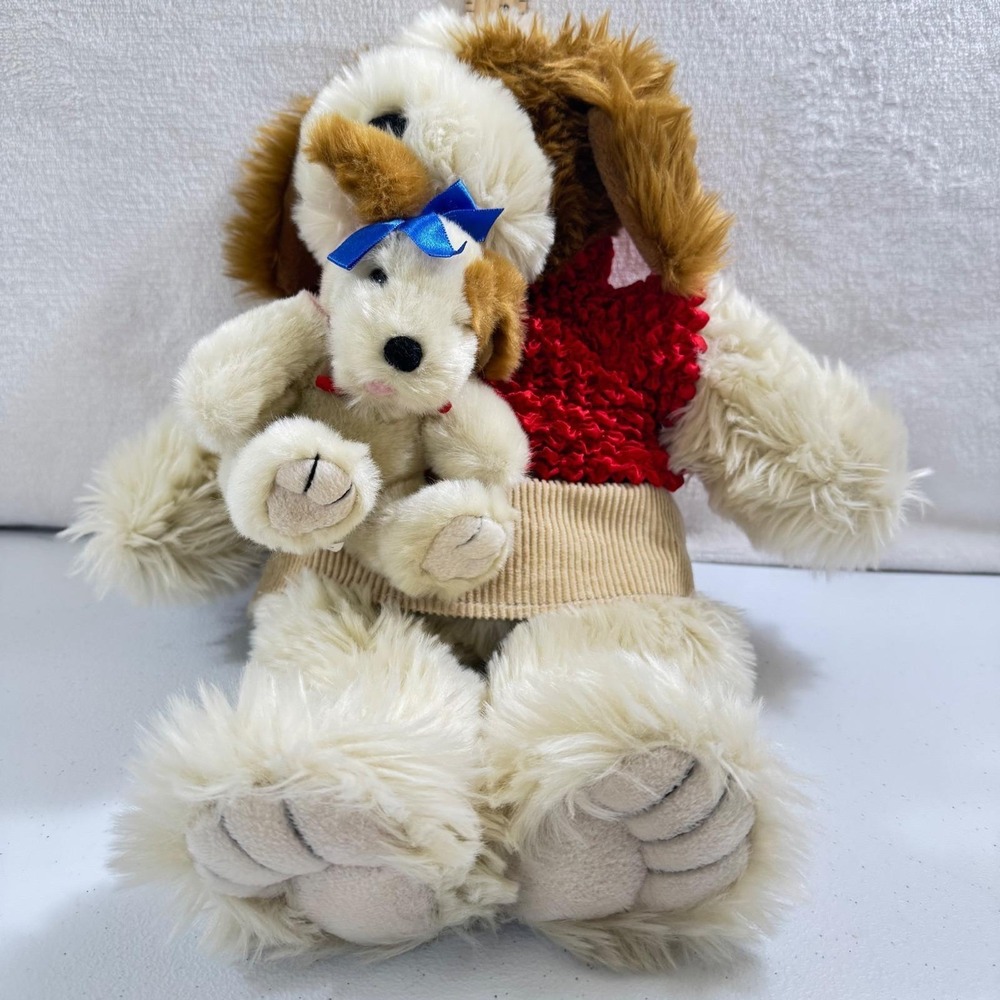 VTG Build-A-Bear Workshop Plush Dog with Puppy Red Sweater w Corduroy hem 16 in